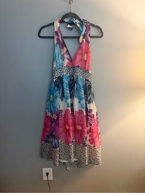 Maude Floral Halter Dress in Pink, Blue & Purple